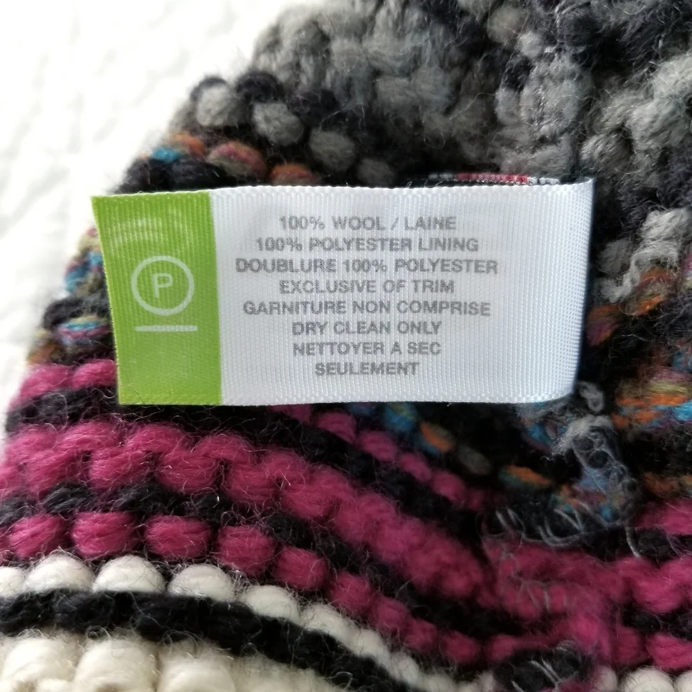 Bula Stripe Wool Knit Pom Pom Ear Flap Tassel Fleece Lined Hat Made In Canada